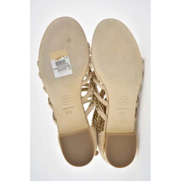 Chanel 18P Beige Suede Chain Gold CC Gladiator Strap Mule Slide Flat Sandal 36.5 - Picture 10 of 10
